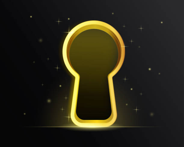 istock Golden premium glowing keyhole vector. Secret of wealth, way, privacy, path idea concept. 2170352933