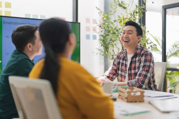 istock Ideas sharing for Business success. Business Development Teamwork start new project status meeting or decision to report  ESG (environment,social,governance) for sdgs goals in a sustainable green office working discussion 2170356243