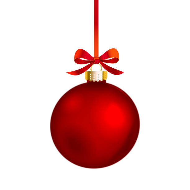 Vector realistic christmas ball ornament with elegant red bow on transparent background.