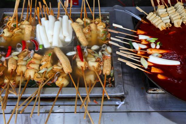 Fish cake oden, street food in Busan, South Korea. Korean food.