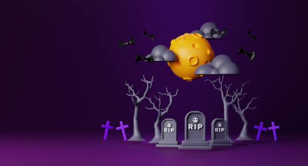 Tombstone 3D Illustration, Gothic Gravestone Render for Horror Themes