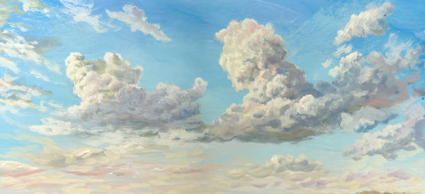 sommer bewölkter himmel, acrylgemälde skizze - paradies stock-grafiken, -clipart, -cartoons und -symbole