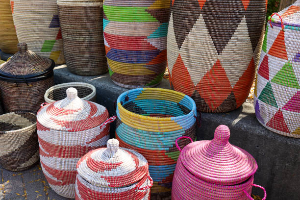 Vibrant Handwoven Rattan Baskets with Intricate Patterns