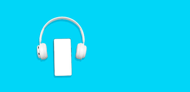 Headphones on smartphone flying concept 3d illustration