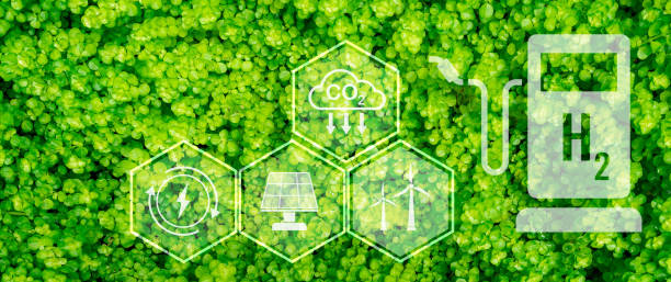 istock Green hydrogen energy generation using sustainable renewable resources like sun and wind. Hydrogen fuel cell vehicle with zero emissions. Green technology for future. Advancing the hydrogen economy. 2170372321