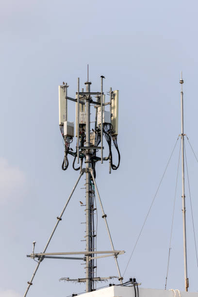 istock Communication tower top. Radio antenna Tower , microwave antenna tower on light sky background. wireless technology concept. communication development concept. image for objects and article. 2170378682