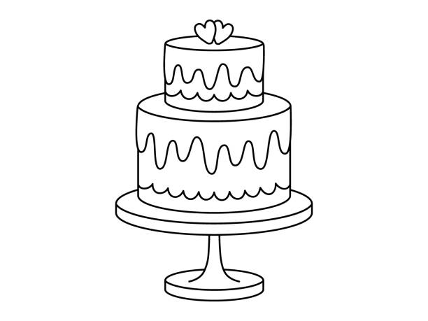 kuvapankkikuvitukset aiheesta hääkakku sydämillä ääriviivakuvitus - hääkakku