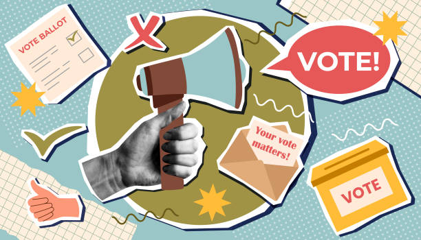 ilustraciones, imágenes clip art, dibujos animados e iconos de stock de collage de votos1 - derecho-al-voto