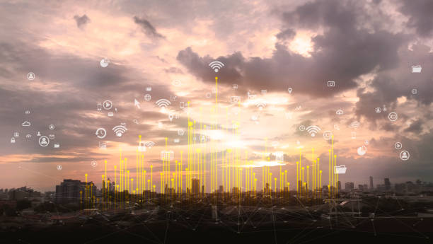 Smart city and abstract dot point connect with line