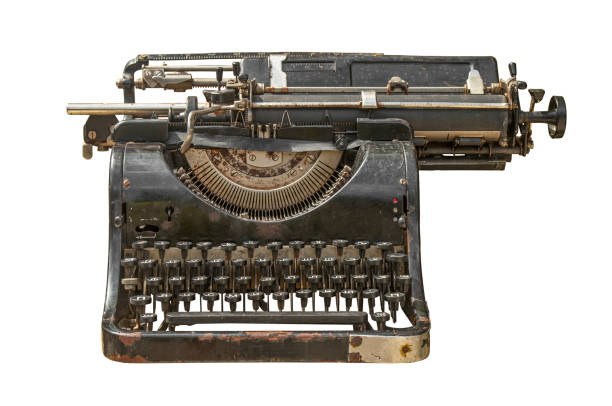 istock Old vintage typewriter close up isolated on white background 2170393533