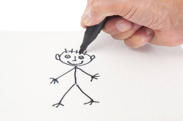 Hand drawing  primitive sketch of  human with black marker