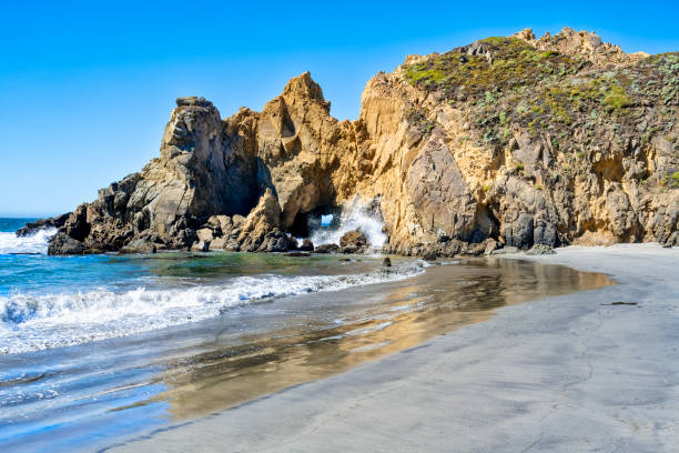 Jagged Sea Stack on a Coastal Beach at Pfeiffer Big Sur State Park in California