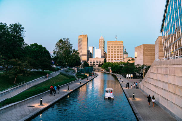 Tourists and Locals Exploring the Central Canal Walk Downtown Indianapolis, Indiana, USA