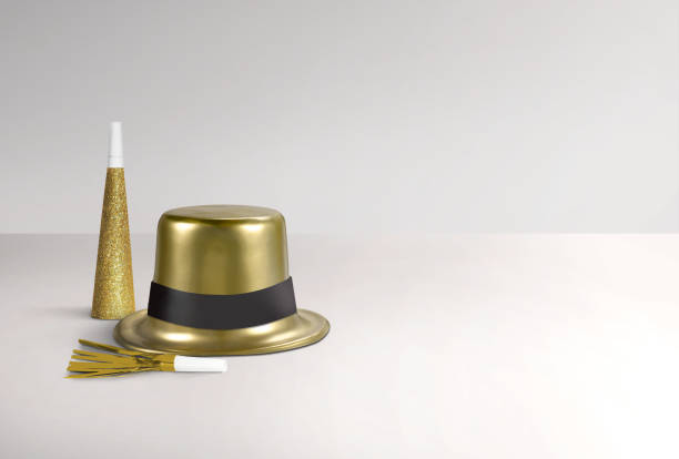 istock New Year's party hat and whistles on a white background 2170397925