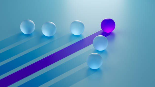 Geometric composition with sphere, sharp shadows, light background, vibrant colors, high contrast. 3D render. Winning Strategy, Efficiency, Innovation, Success in Business Concept, Teamwork and Leadership.