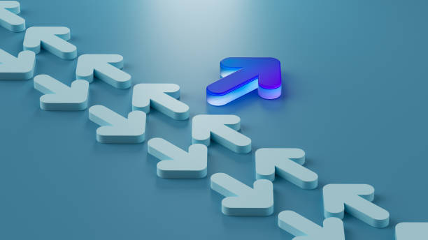 istock Arrow metaphor, Winning Strategy, Efficiency, Innovation, and Success in Business Concept, Teamwork and Leadership. Be Different, geometric composition, light background, modern art aesthetic. 3D render. 2170400389