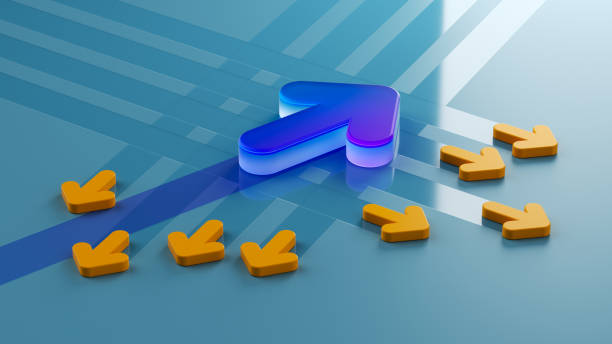 istock Arrow metaphor, Winning Strategy, Efficiency, Innovation, and Success in Business Concept, Teamwork and Leadership. Be Different, geometric composition, light background, modern art aesthetic. 3D render. 2170400422