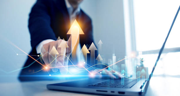 istock Aim for efficient business development.Financial strategy for business growth.Graph and chart up concept. Investment growth on currency rate. 2170402568