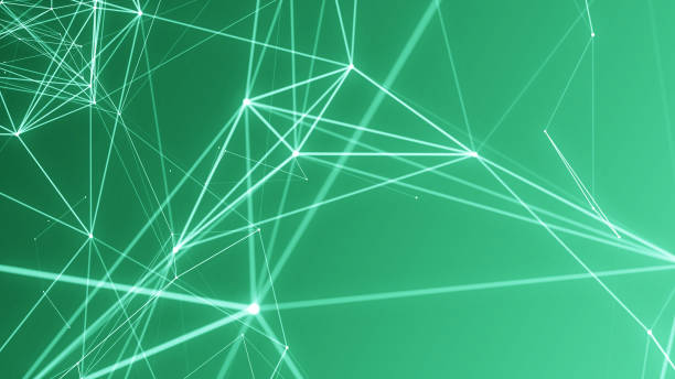 Abstract digital flow particles. Cyber network connection background. Big data visualization. Technology backdrop. 3d rendering. stock photo