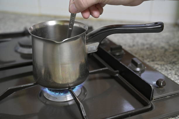 istock The kitchen gas is lit with a briki 2170405585
