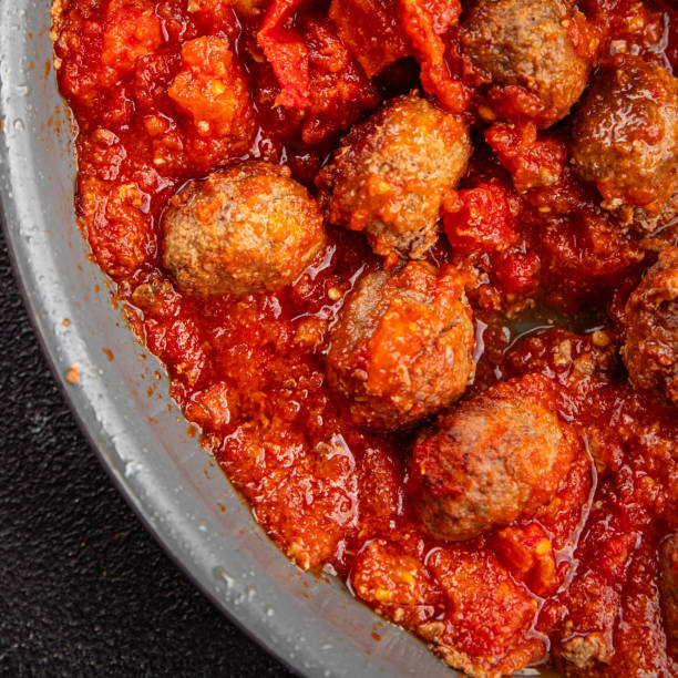 meatballs tomato sauce meat fresh meal food snack on the table copy space foodbackground rustic top view