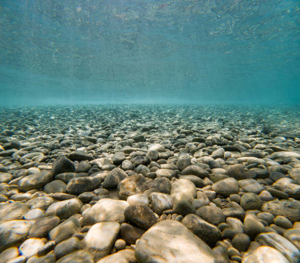 Underwater scene with stones, copy space. stock photo
