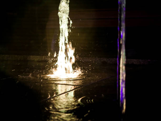 Fountain at night, different colors. Lots of black color