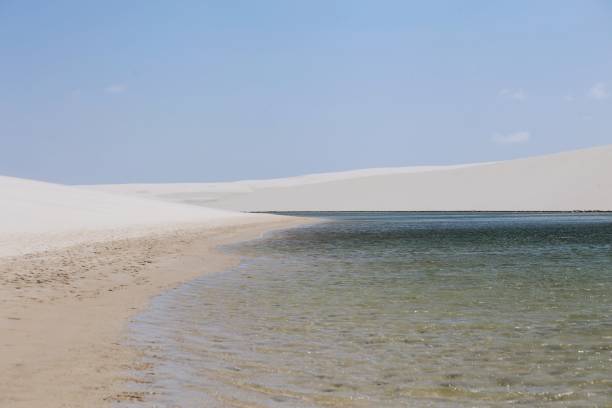 istock Crystal clear greenish water in middle white sand dunes 2170425359