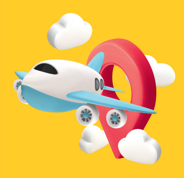 istock Airplane is float away from location pin and cloud. Banner design for making ad media about tourism. Travel transport concept 2170438217