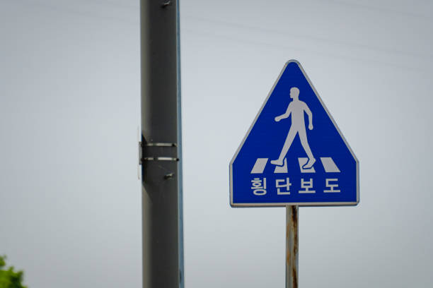 istock Signs indicating pedestrian crossings on bicycle paths in Korea 2170440365