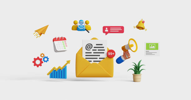istock 3D email marketing, CRM, email automation. concept. Target customers, subscription, send messages, invite individuals, mailing list, push notifications, discount offer deals 2170443853
