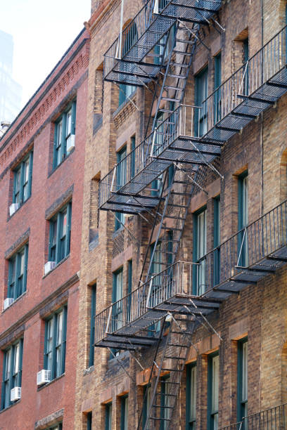 istock ancient brick building with fire ladder on the wall 2170446092