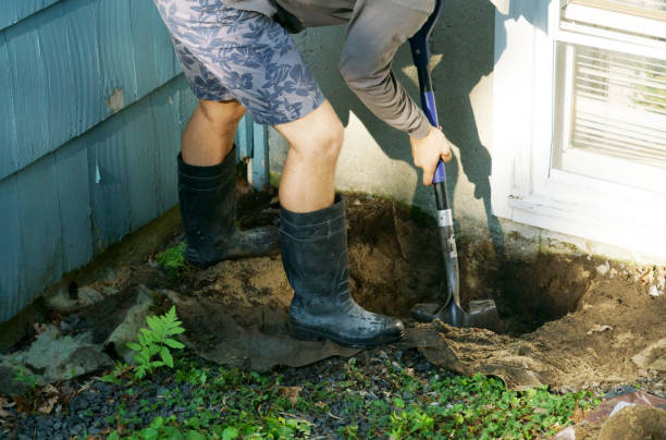 istock worker digging hole outside the house for crack repair 2170446155