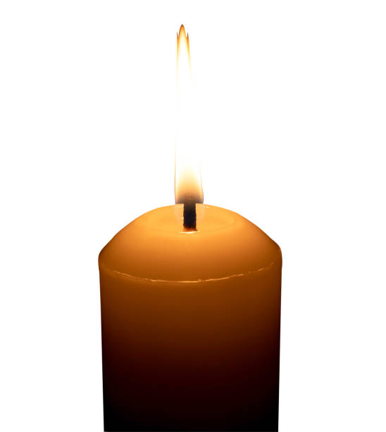 istock A single burning candle flame or light glowing on a big white candle isolated on white background with clipping path 2170464901