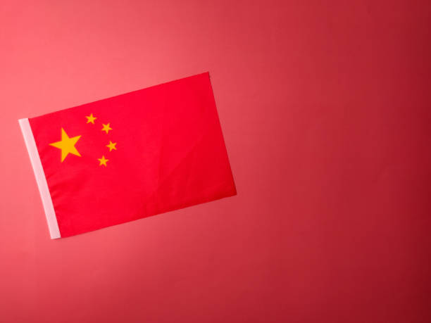 istock Top view china flag on a red background with copy and text space 2170467578