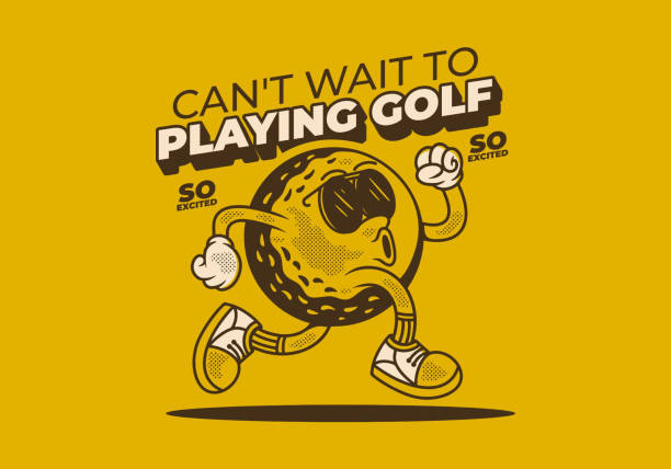 Cant't wait to playing golf. Retro character illustration of golf ball in running pose