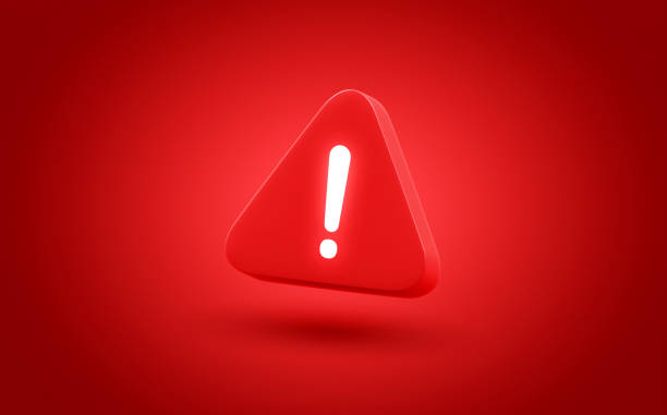 Warning sign icon 3d alert danger hazard caution safety attention emergency notification symbol on red background. Risk precaution security exclamation triangle message traffic signal alarm accident.