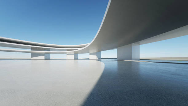 istock 3d render of abstract curve structure futuristic architecture with empty concrete floor, scene for car presentation 2170471653