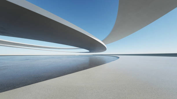 istock 3d render of abstract curve structure futuristic architecture with empty concrete floor, scene for car presentation 2170471656