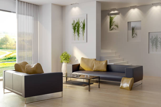 istock Large luxury modern bright interiors Living room mockup illustration 3D rendering image 2170472022