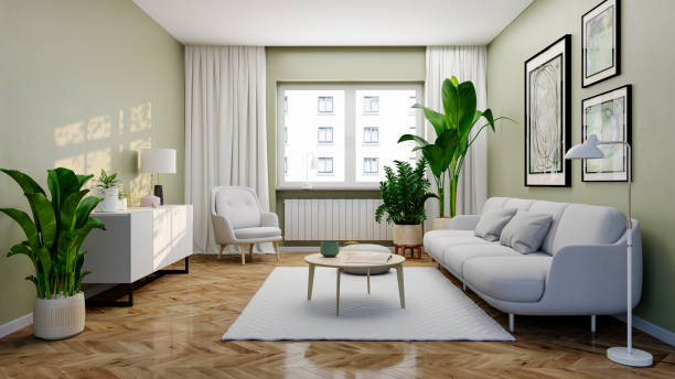 istock Large luxury modern bright interiors Living room mockup illustration 3D rendering image 2170472050