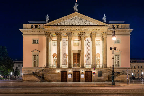 Germany, Berlin, Central Berlin, Unter-den-Linden, August 29, 2024 -Front of the Berlin State Opera at night