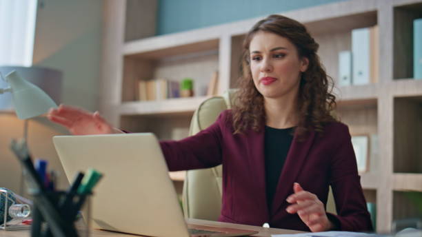 istock Emotional manager facing problem closing laptop lid at modern workplace closeup. 2170481599