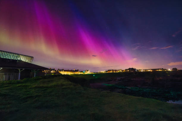 Vibrant Northern Lights Over North Berwick, Scotland Night Sky