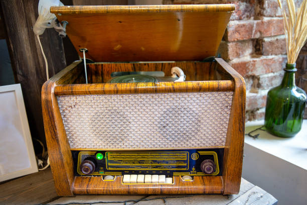 Baku, Azerbaijan - June 07, 2024: Vintage Soviet radiola (vinyl player), broadcast receiver Baku-58