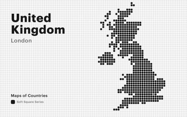 ilustrații de stoc cu harta punctată creativă a regatului unit cu capitala londra. puncte pătrate moi - regatul unit