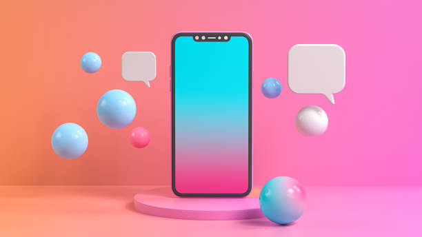 istock 3D Online Social Media Interface with Blue and Pink Tones, Featuring a Smartphone and 3D Speech Bubbles on a Round Stand - Social Media Network and Interaction Concept. 3D Rendering. 2170490409