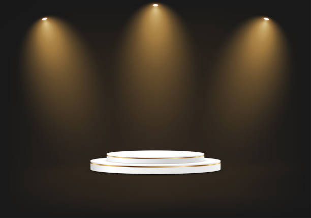 istock Black background vector 3d with white and gold podium. 3D abstract studio room with pedestal podium. Vector illustration. 2170491678