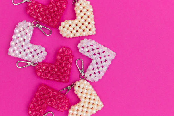 istock Handcracft keychains in a heart shape made from acrylic beads. 2170494427