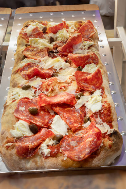 istock Pizza Tray Stuffed with Salami, Cheese and Olives 2170494526